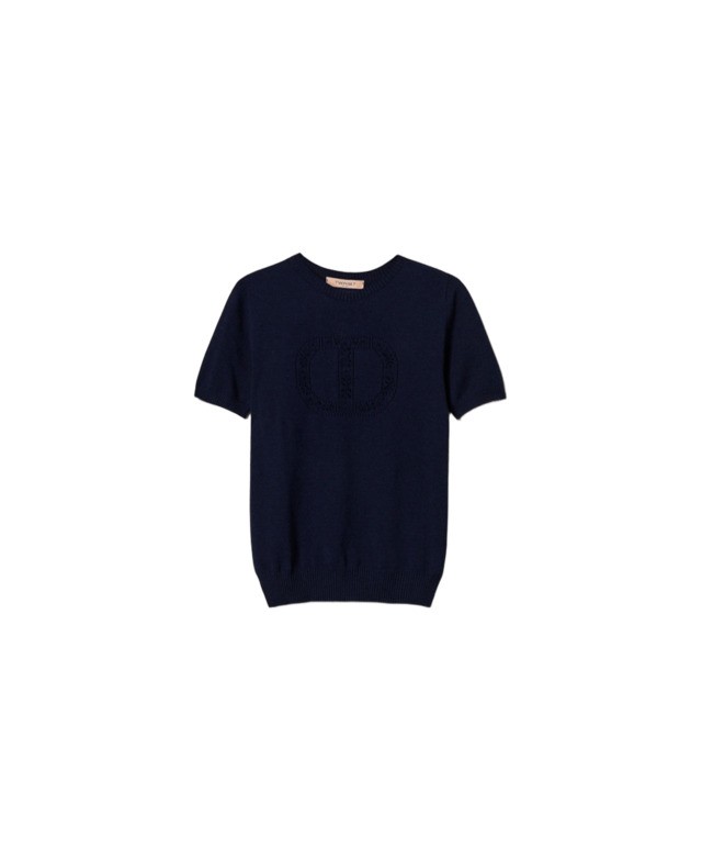 Twinset Twin-set Mock Neck T-shirt With Textured Finish And Floral Accents