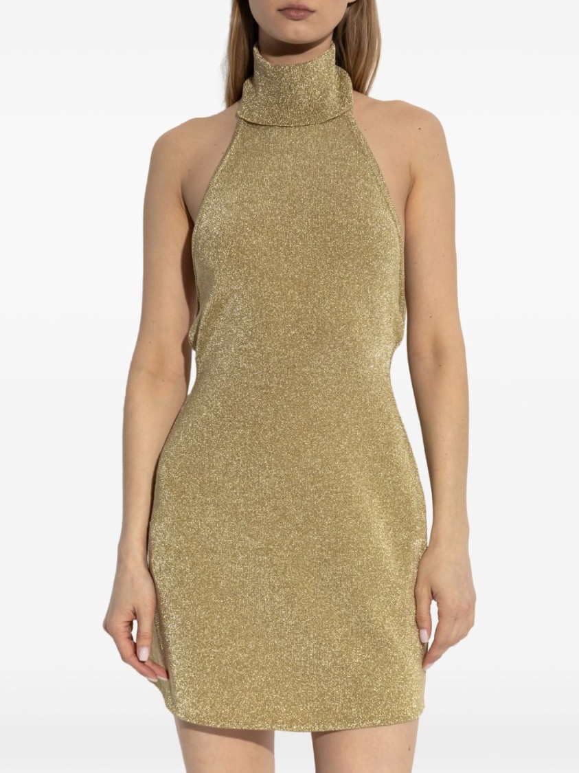 Cult Gaia Kaylilah Metallic Knitted Open-back Turtleneck Mini Dress