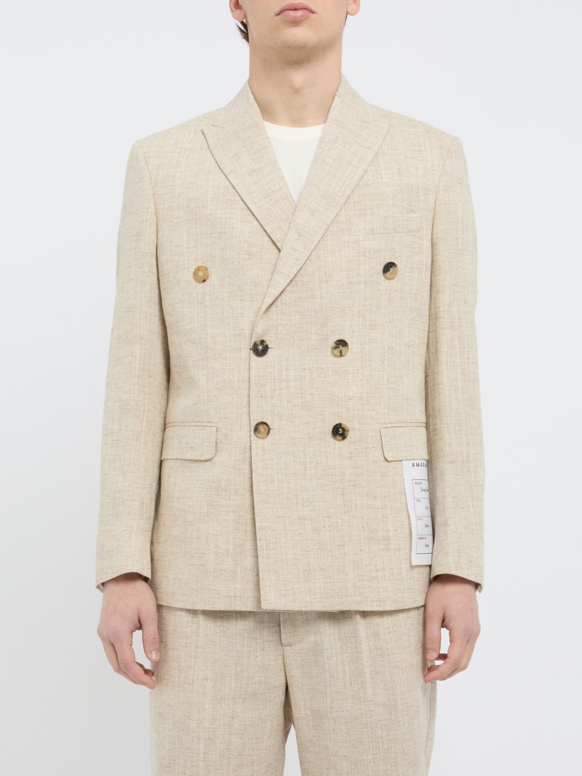 AMARANTO AMARANTO TEXTURED DOUBLE-BREASTED BLAZER WITH CONTRASTING BUTTONS