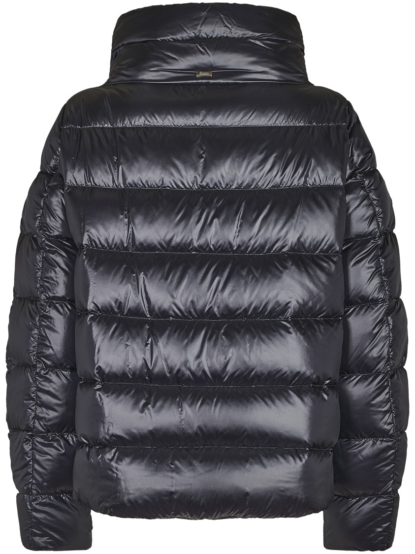 Herno Puffy Black Coat With Glossy Finish And High Collar In Black