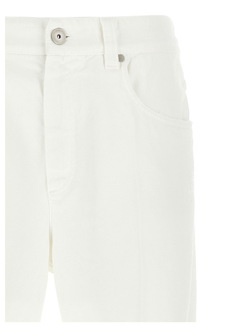 Brunello Cucinelli White Jeans With Wide Leg And Monil Detail On The Rear In Denim Woman In Multi