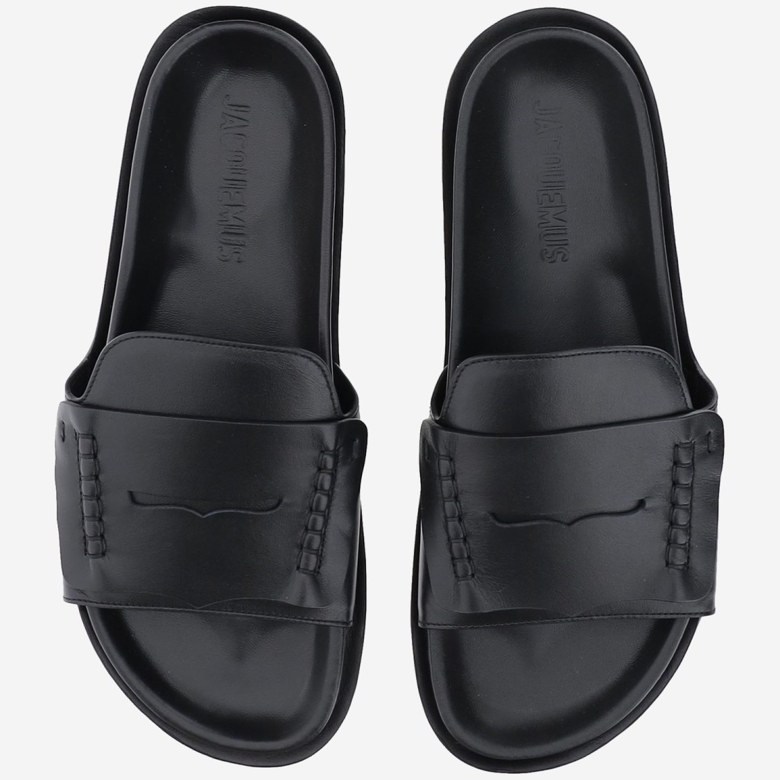 Jacquemus Leather Mocassin Sandal In Black