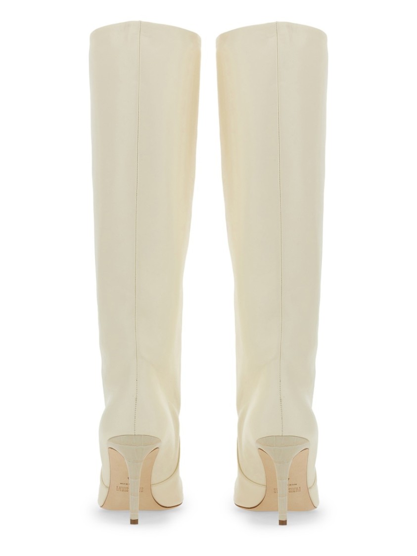 Paris Texas Knee-high Leather Boots With Pointed Toe In White