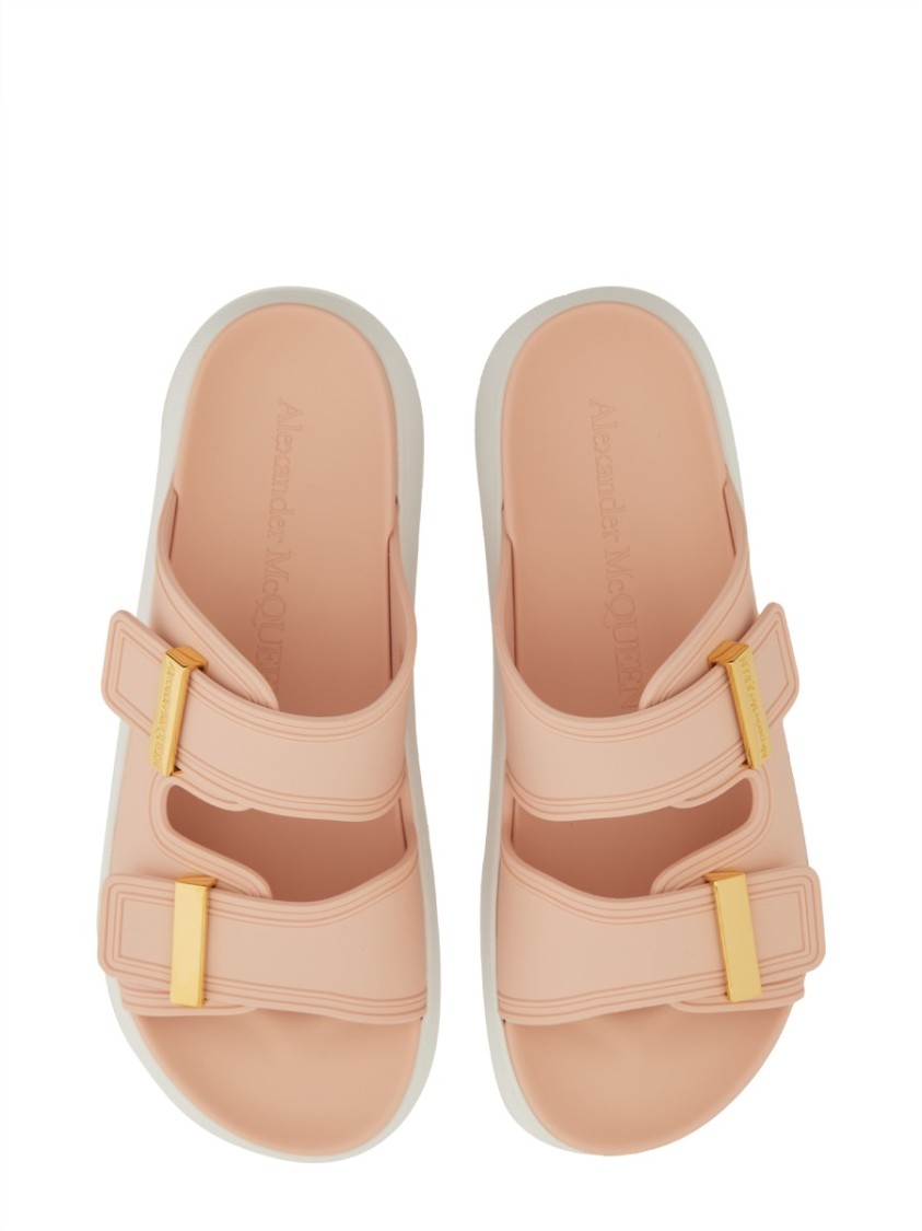 Alexander Mcqueen Double Strap Slip-on Slides In Neutrals