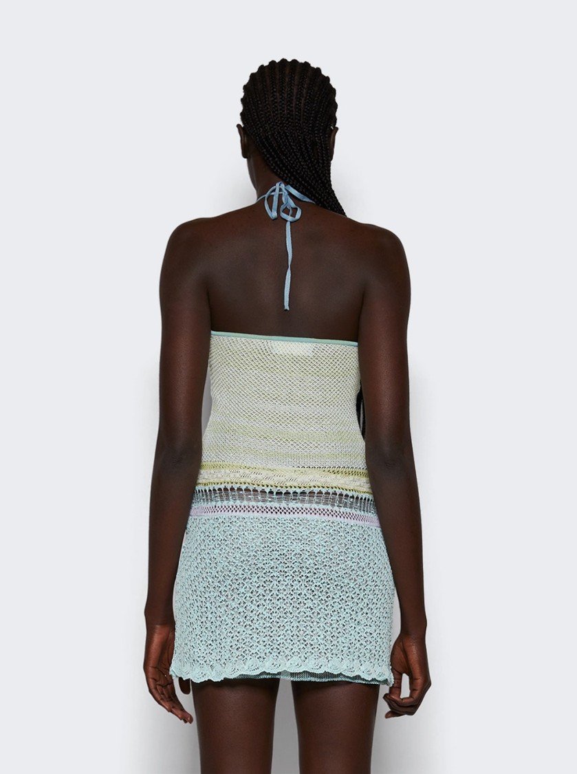 Roberta Einer Jasmine Sheer Knit Mini Dress Teal In Blue