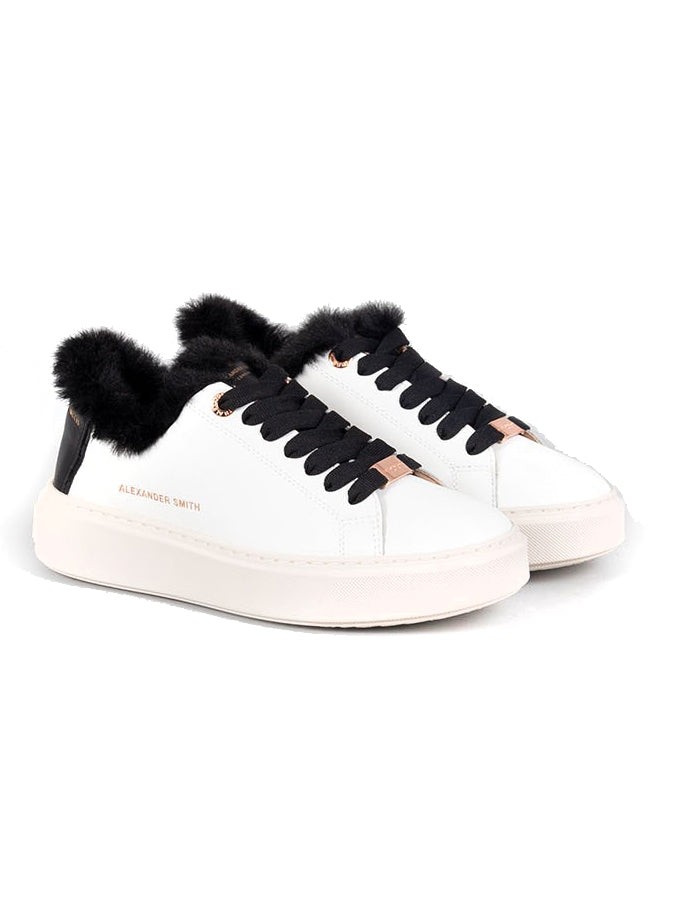 Alexander Smith Casual Trainers With Distinctive Black Fur Trim In White