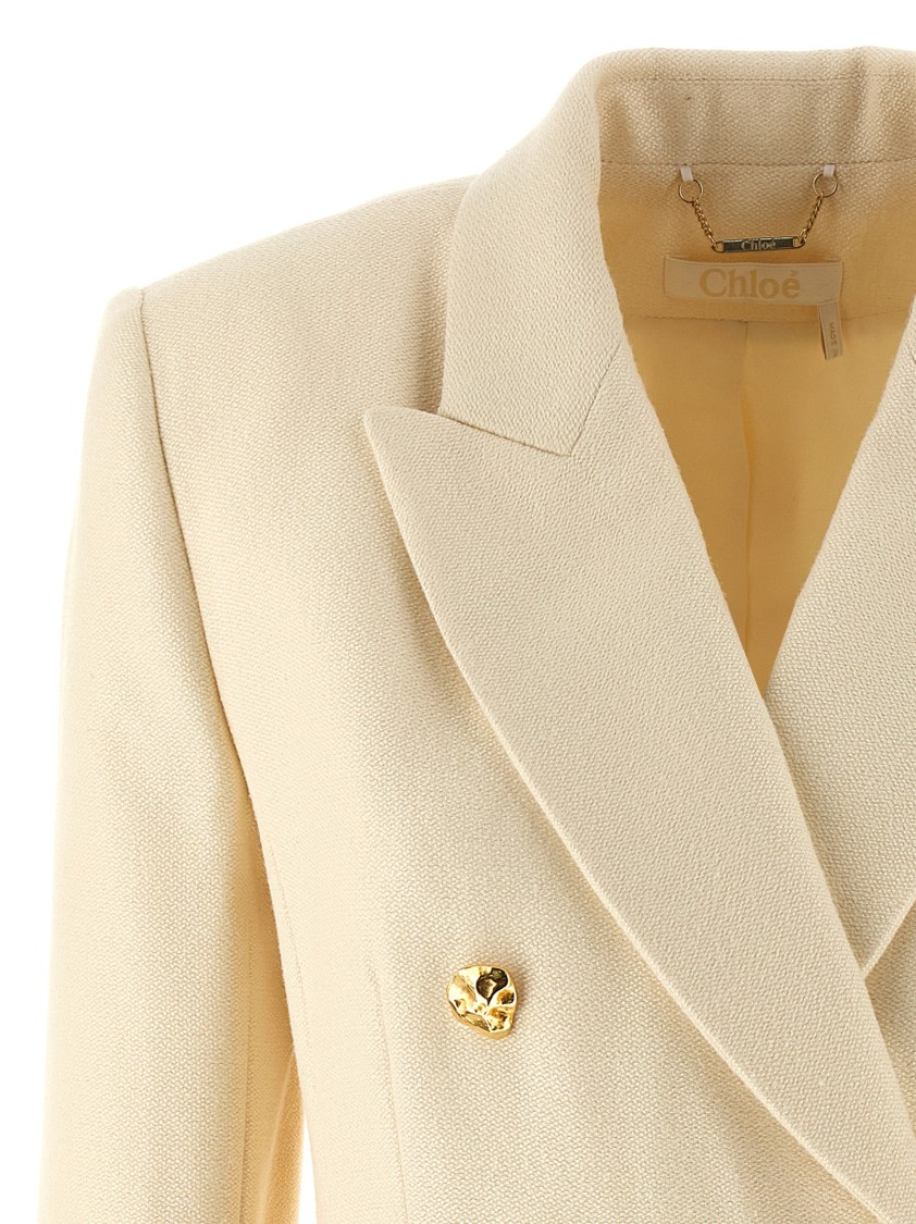 Chloé Double-breasted Blazer With Gold-tone Buttons In Neutral