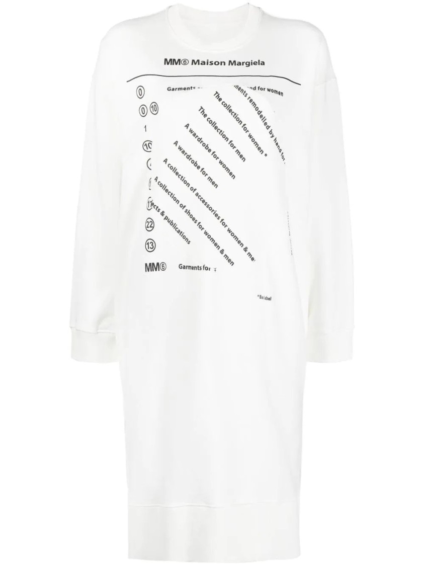 Mm6 Maison Margiela Mm6 By Maison Margiela Relaxed-silhouette White Midi Dress With Graphic Print