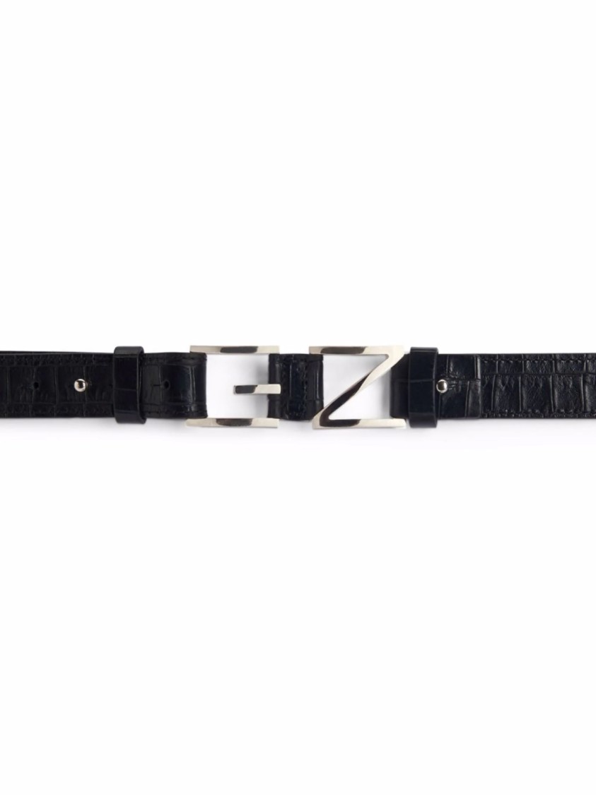 Giuseppe Zanotti Croc-effect Gz Block Logo Belt In Black