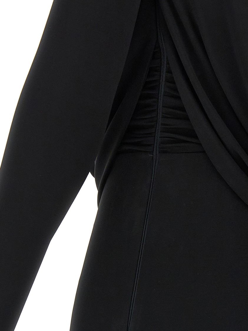Elisabetta Franchi Draped Black Maxi Dress With Deep Neckline In Black