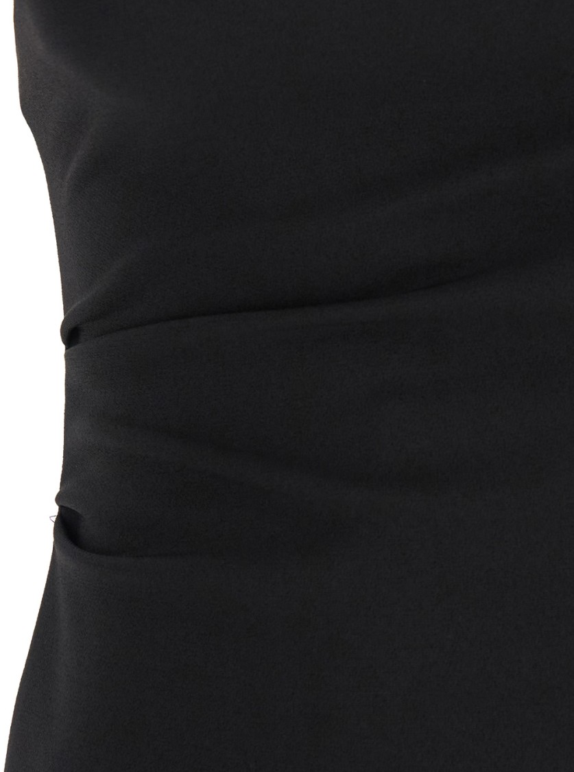 Plain Black Bustier Dress With Slit In Tech Fabric Woman In Black