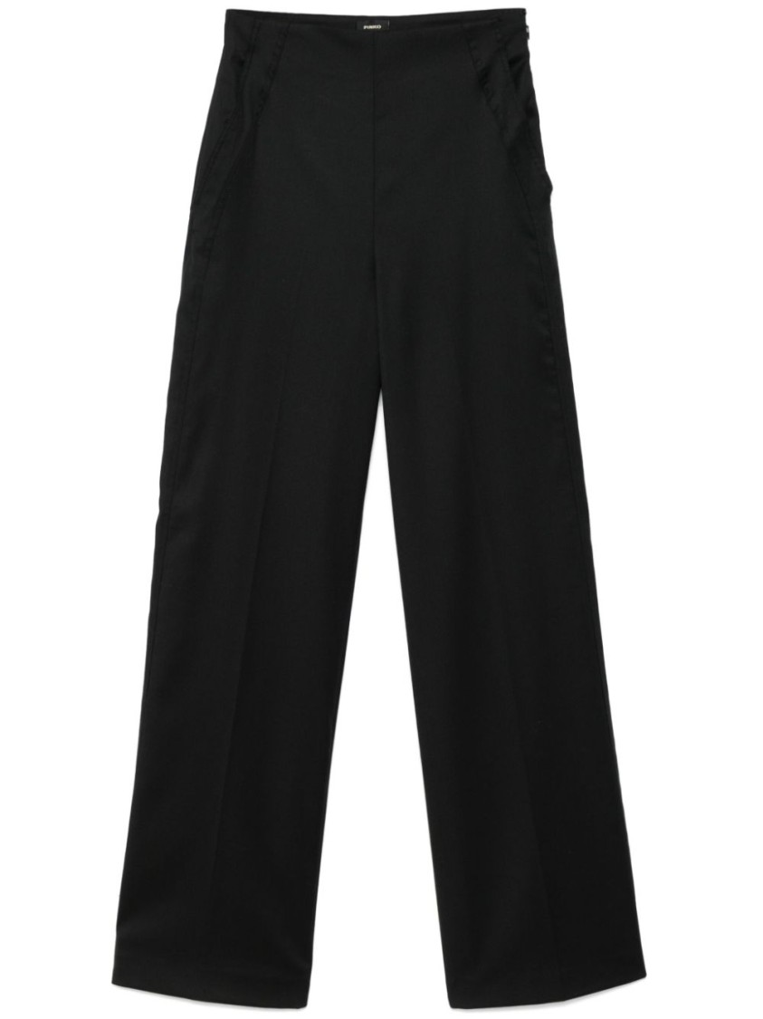 Pinko Wide Leg Trousers With Smooth Finish In Black