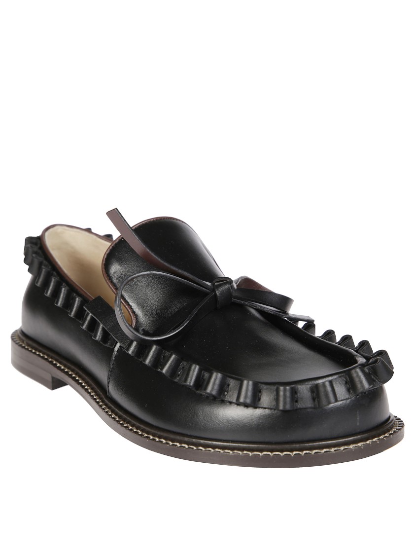 Jw Anderson Black Ruffle Leather Slip-on Loafers In Black