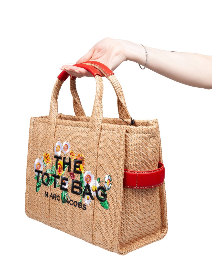 Marc Jacobs The Medium Tote Bag In Raffia With Embroidery
