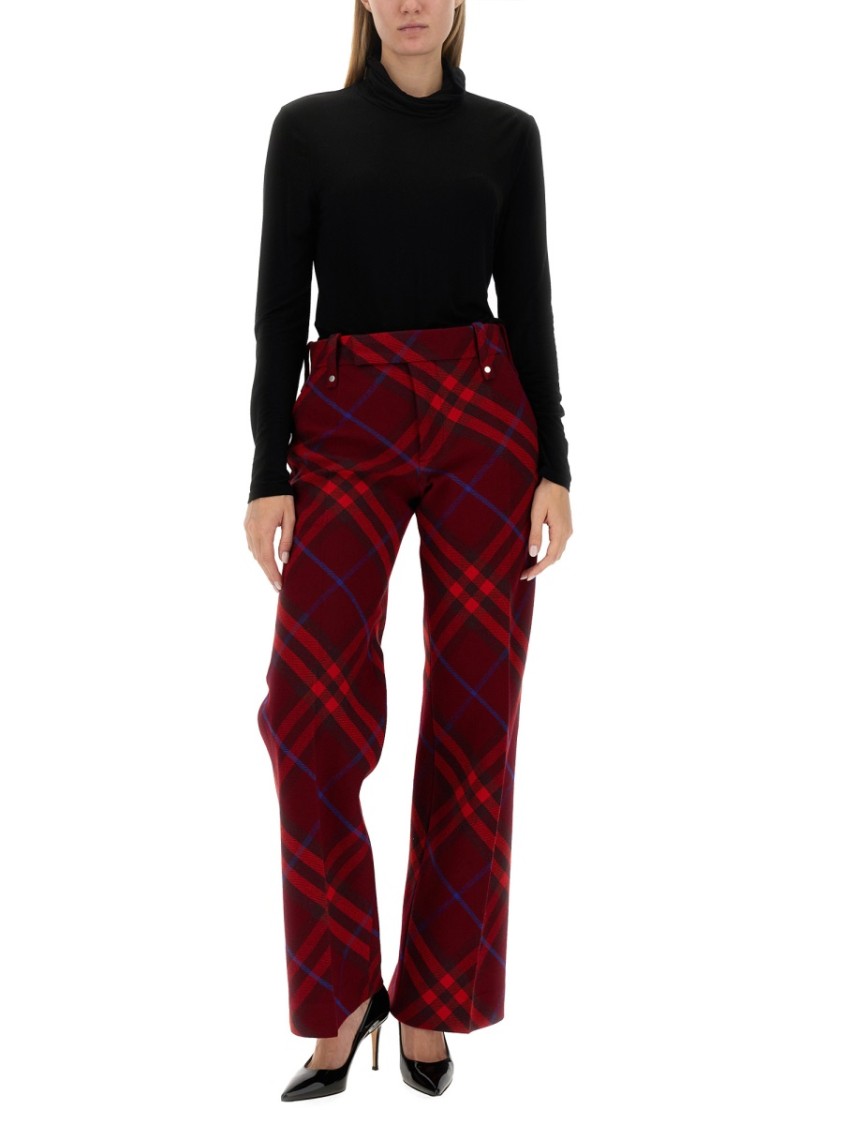 BURBERRY BURBERRY PLAID WOOL PANTS WITH HIGH WAIST AND STRAIGHT LEGS