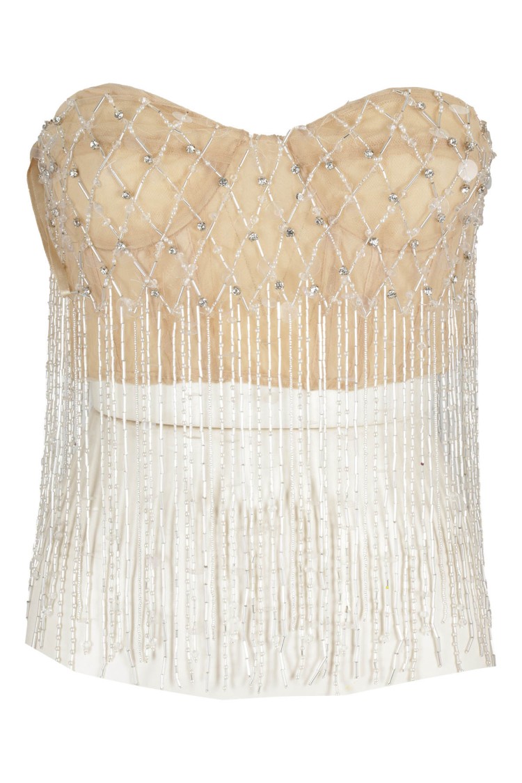 Shop Des Phemmes Fully Embroidered Tulle Top With Heart-shaped Neckline In Neutrals