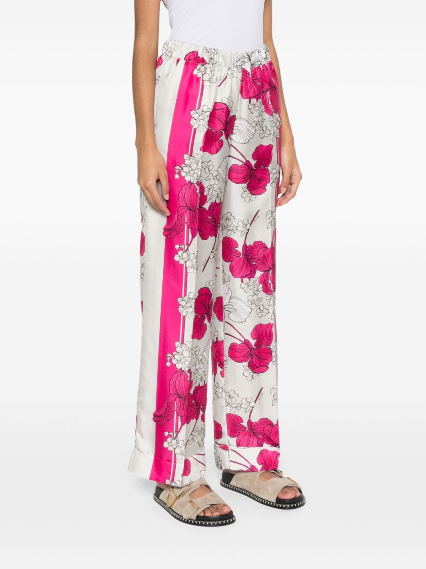 P.a.r.o.s.h Elastic Waistband Floral Print Trousers In Pink