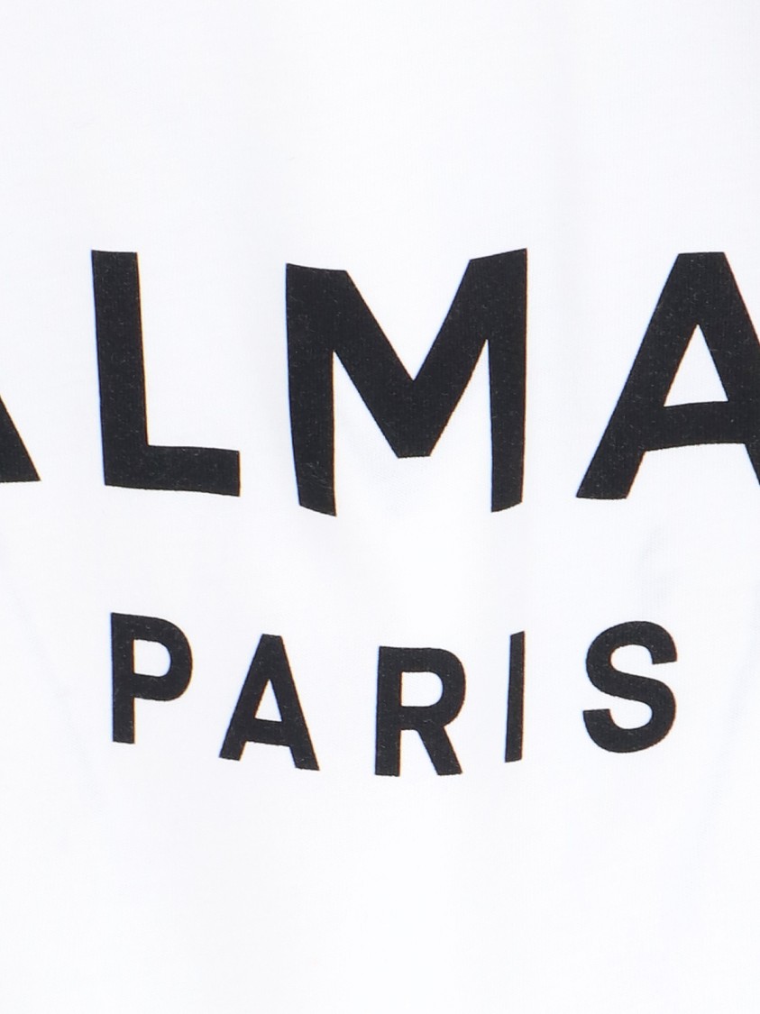 Balmain Logo Cotton Jersey Cropped T-shirt In White