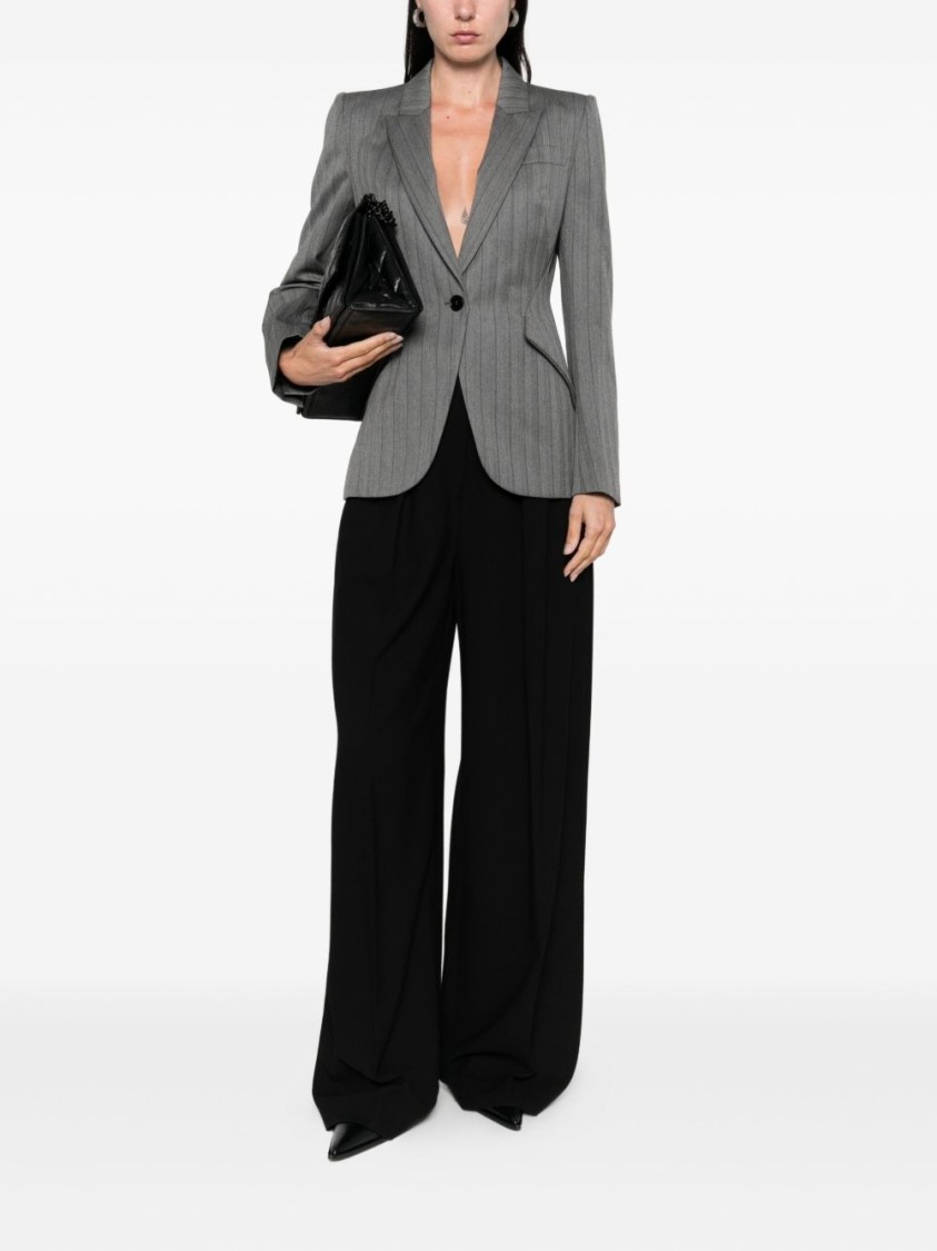 Alexander Mcqueen Tailored Grey Blazer With Notched Lapel In Gray