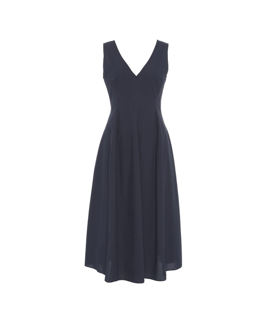 Ottod'ame Flowing A-line Midi Dress With V-neckline In Black