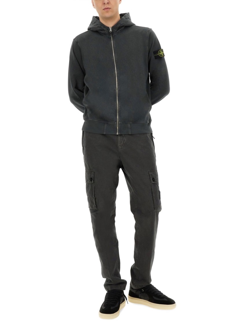 Stone Island Front Zip Closure Grey Zipper Hoodie