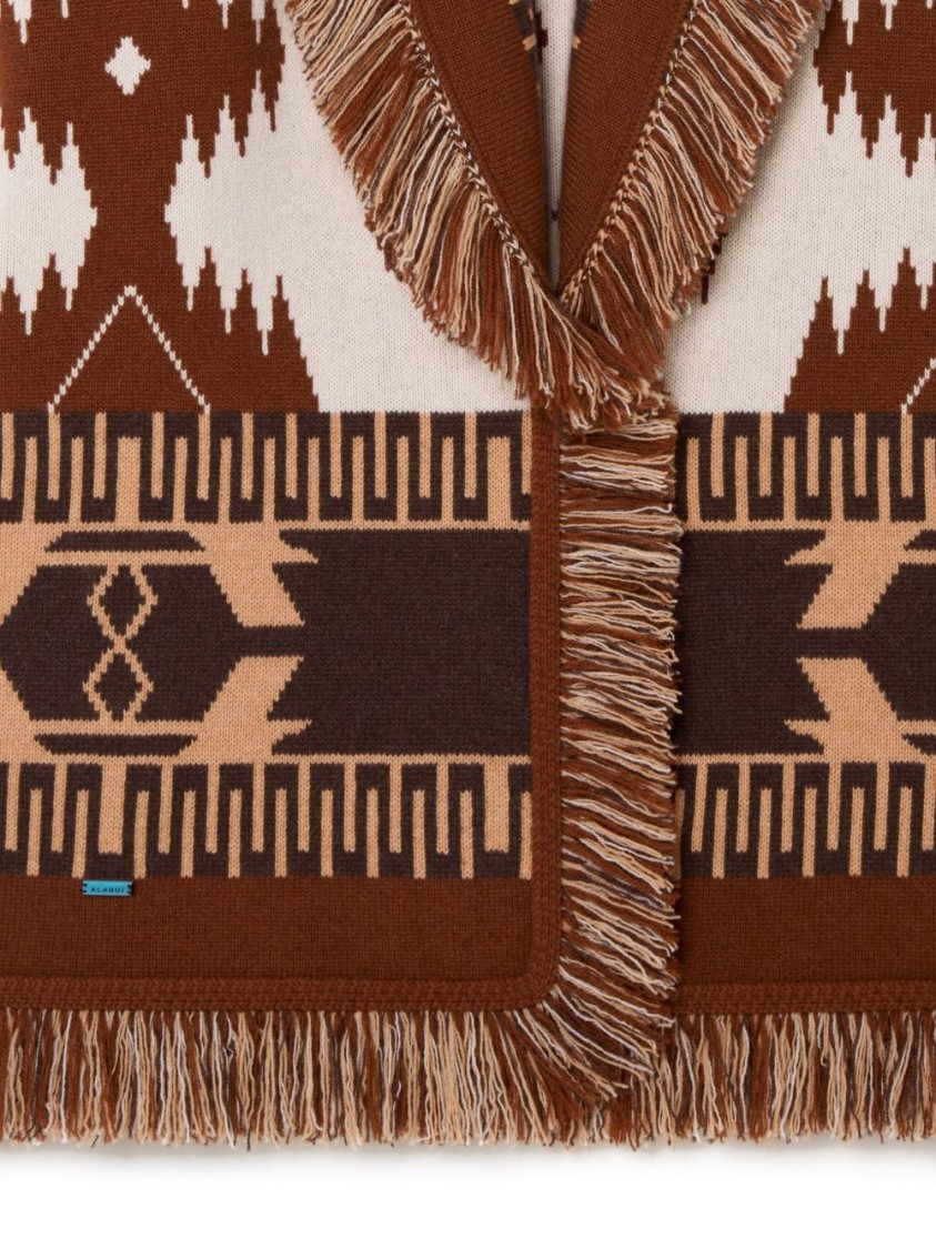 Alanui Geometric Pattern Cashmere Sweater With Fringed Hem In Brown