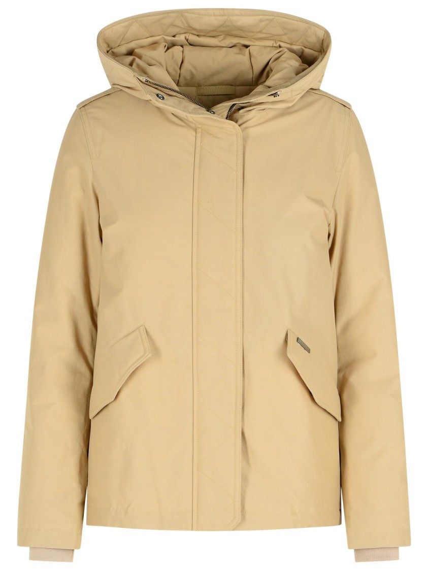 Woolrich Soft Cotton-polyamide Blend Beige Jacket With Hood In Neutral