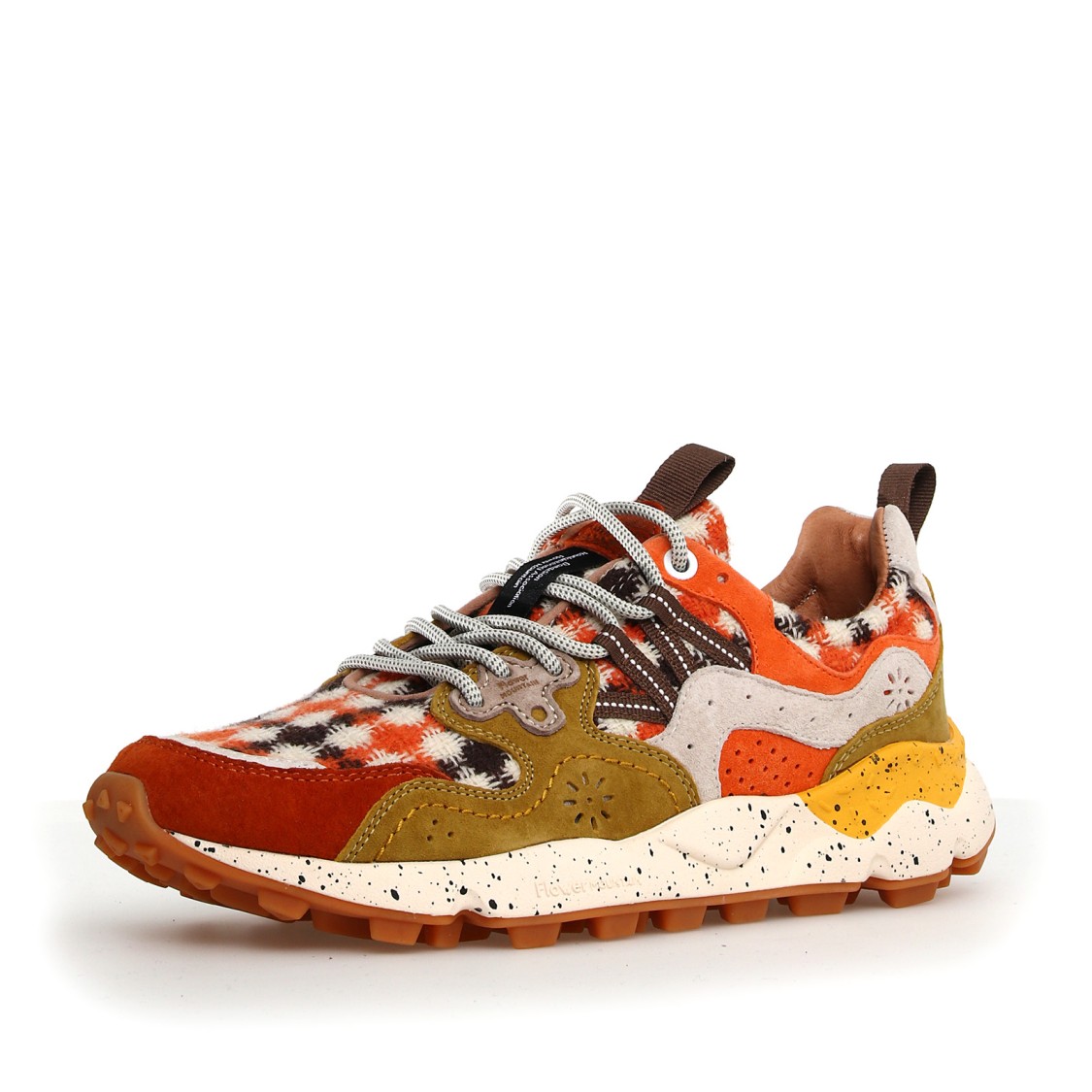 Flower Mountain Yamano 3 Sneakers In Burnt Suede With Orange Accents In Multicolor
