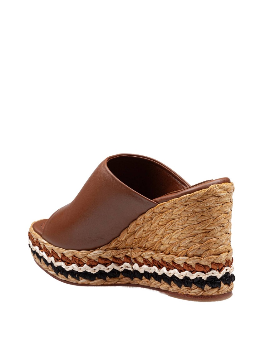 Paloma Barceló Paloma Oriane Leather Sandal With Raffia Wedge In Brown