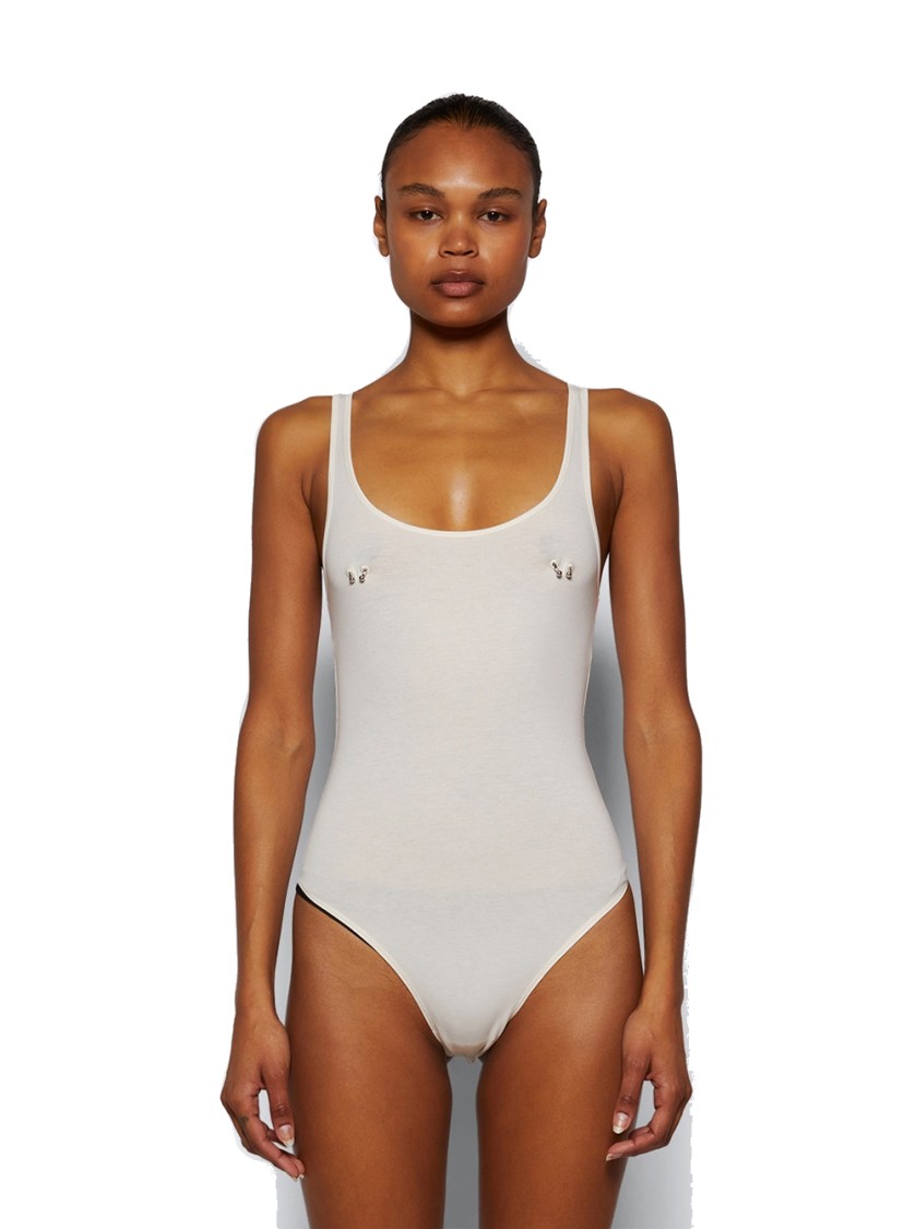 Mugler Pierced Bodysuit - Snow In Neutrals