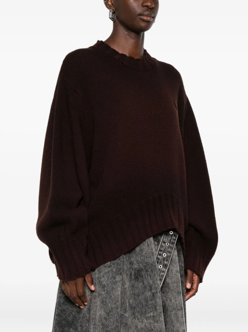 Attico Oversized Asymmetrical Hem Sweater With Ribbed Details In Brown