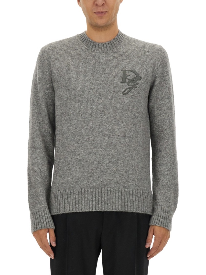 Dolce & Gabbana Melange Grey Nylon Blend Sweater In Grey