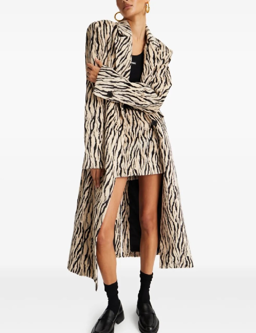 Rotate Birger Christensen Womens Egret Comb Printed Double-breasted Cotton-blend Coat In Multi