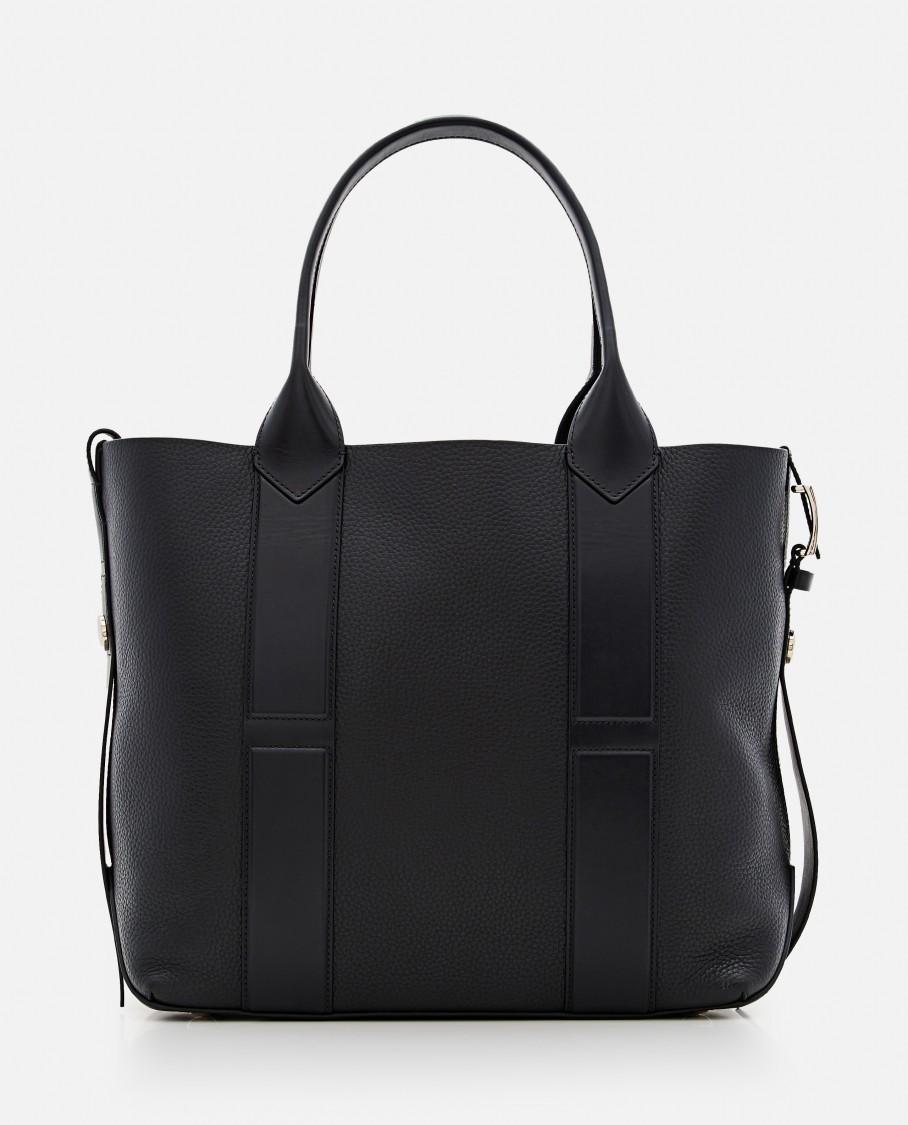 Shop Hogan Medium Script Leather Shopping Bag In Black