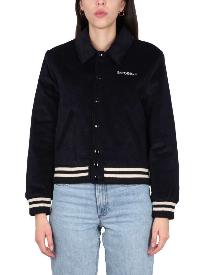 Sporty And Rich Cropped Black Varsity Jacket