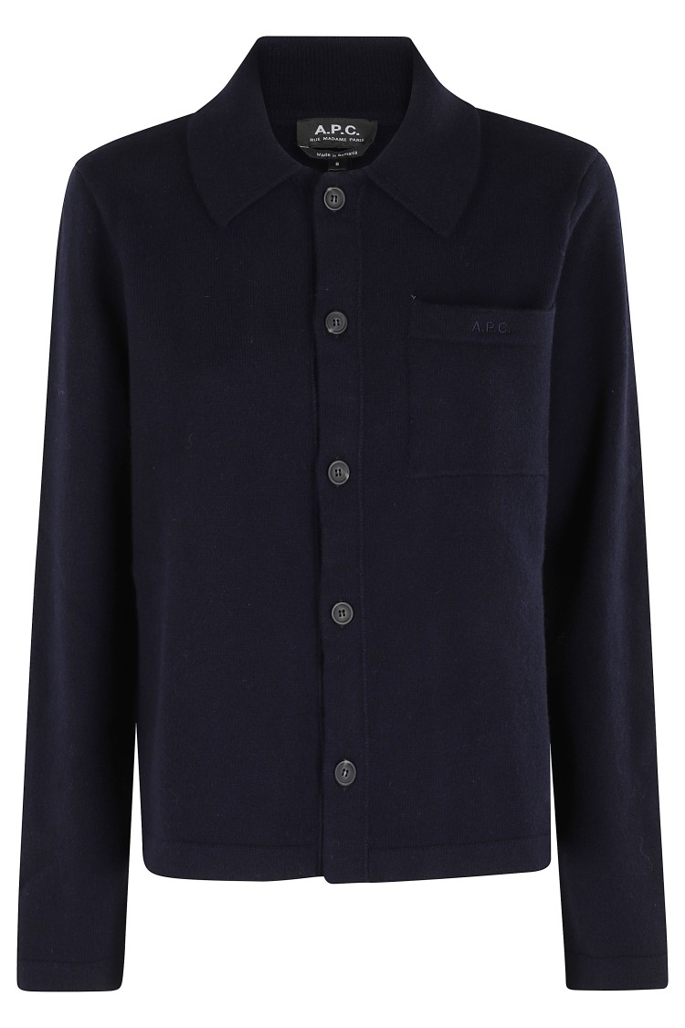Apc A.p.c. Navy Blue Wool Cardigan With Classic Collar In Blue