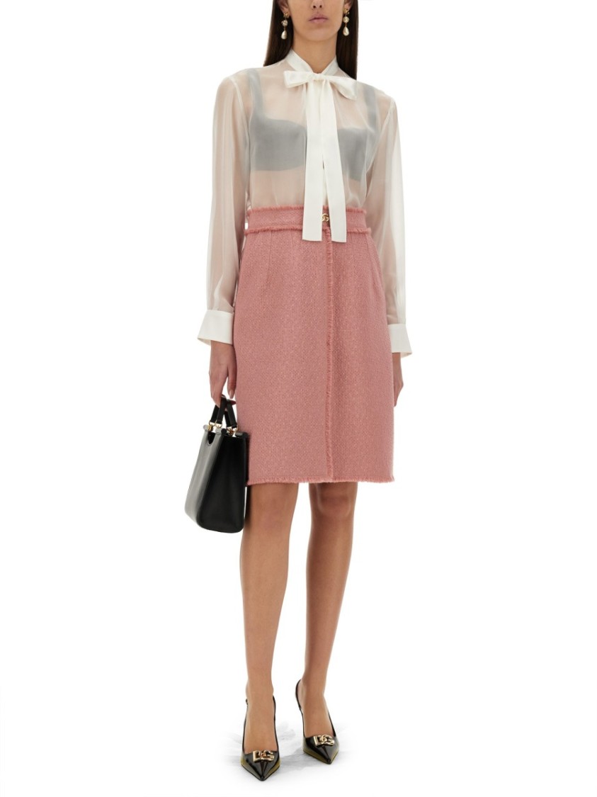 Shop Dolce & Gabbana "rachel" Tweed Midi Skirt In Pink