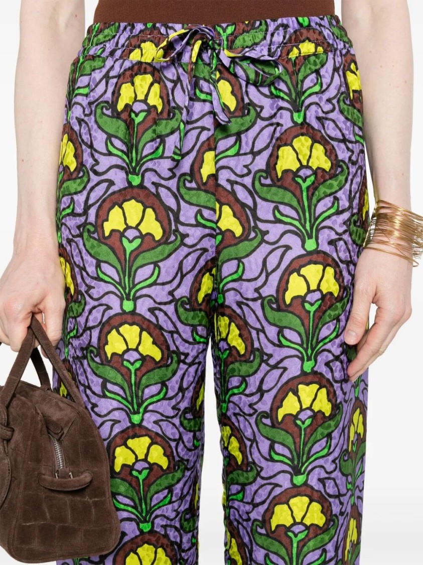 Anjuna Floral Silk Pants With Wide-leg Silhouette In Green