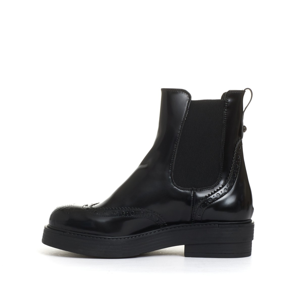 Strategia Black Leather Ankle Boots With Brogue Detailing In Black