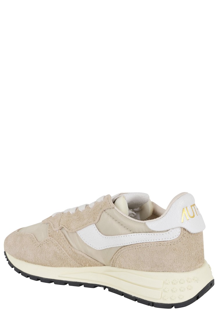 Autry Reelwind Low Nylon And Leather Craquele Pepper And White Sneakers In Neutrals