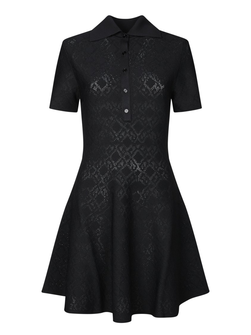 Givenchy Black Dress With Polo Shirt Style Collar And All-over Logo Embroidery In Viscose Blend Stre In Black
