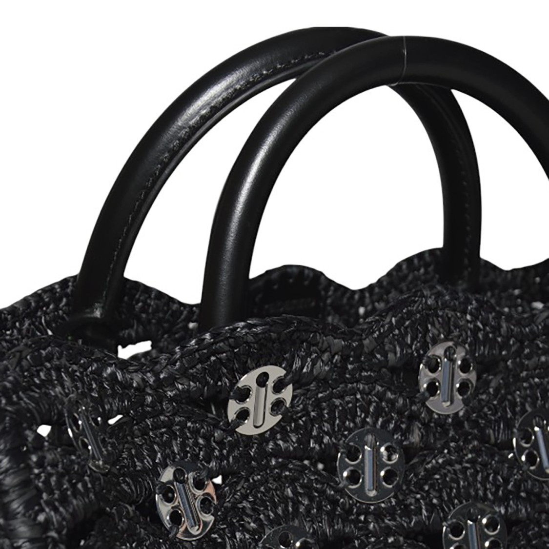 トートバッグ Rabanne Black Raffia Tote Bag With Logo Medallions Black Raffia Tote Bag with logo | Rabanne