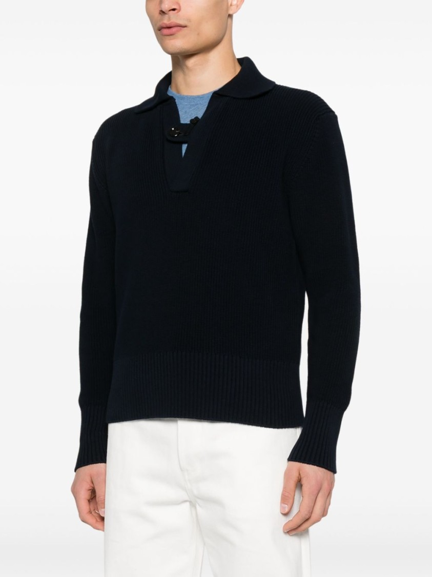 Lardini Button-closure Black Cotton Sweater With Ribbed Texture In Black