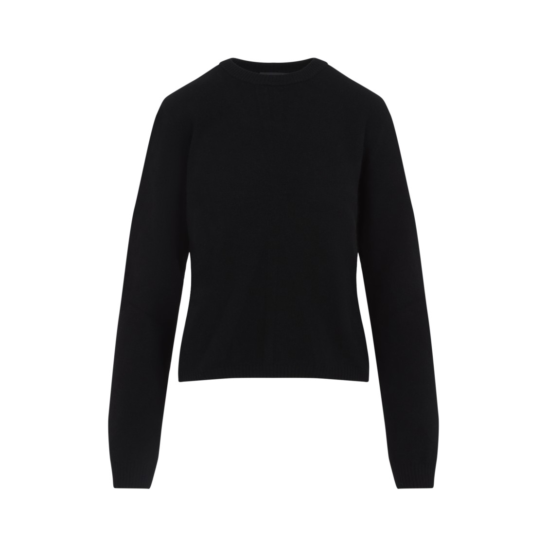 Shop Moncler X Rick Owens Slightly Cropped Black Sweater With Crew Neckline
