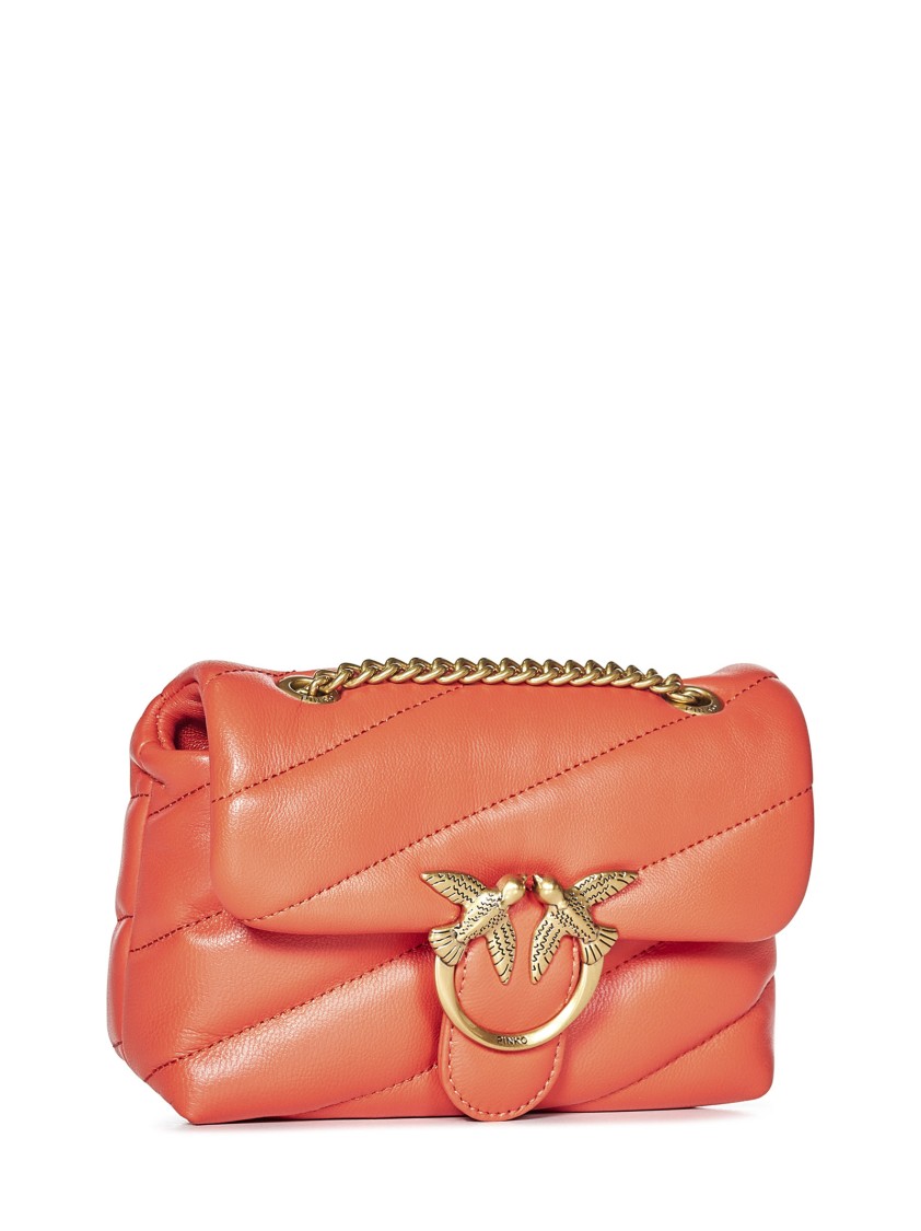 Pinko Quilted Red Shoulder Bag With Gold Emblem In Orange