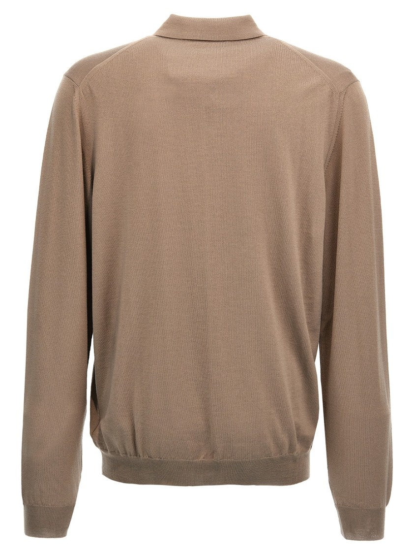 Zanone Wool Knit Polo Shirt With Classic Collar And Cuffed Sleeves In Brown