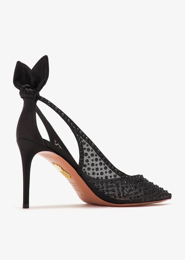 Aquazzura Bow Tie 105 Crystal Tulle Pointed-toe Flats