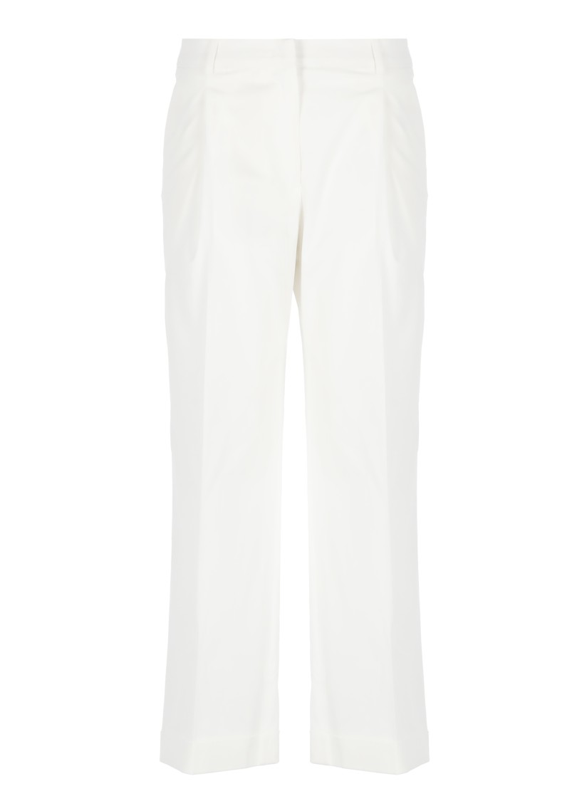 Shop Pt Torino Cropped White Cotton Pants With Wide Leg And Turn-up Hem