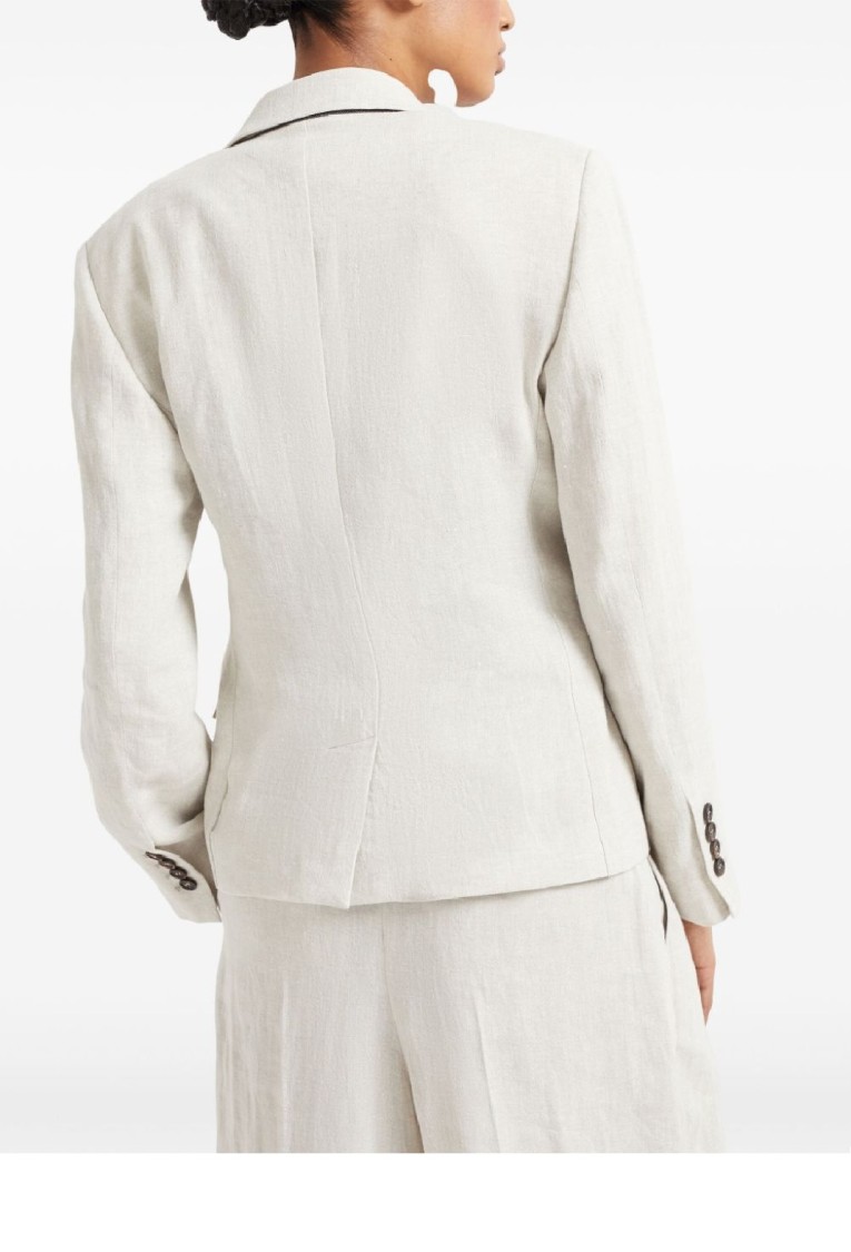 Brunello Cucinelli Tailored Blazer With Classic Lapel In Neutral