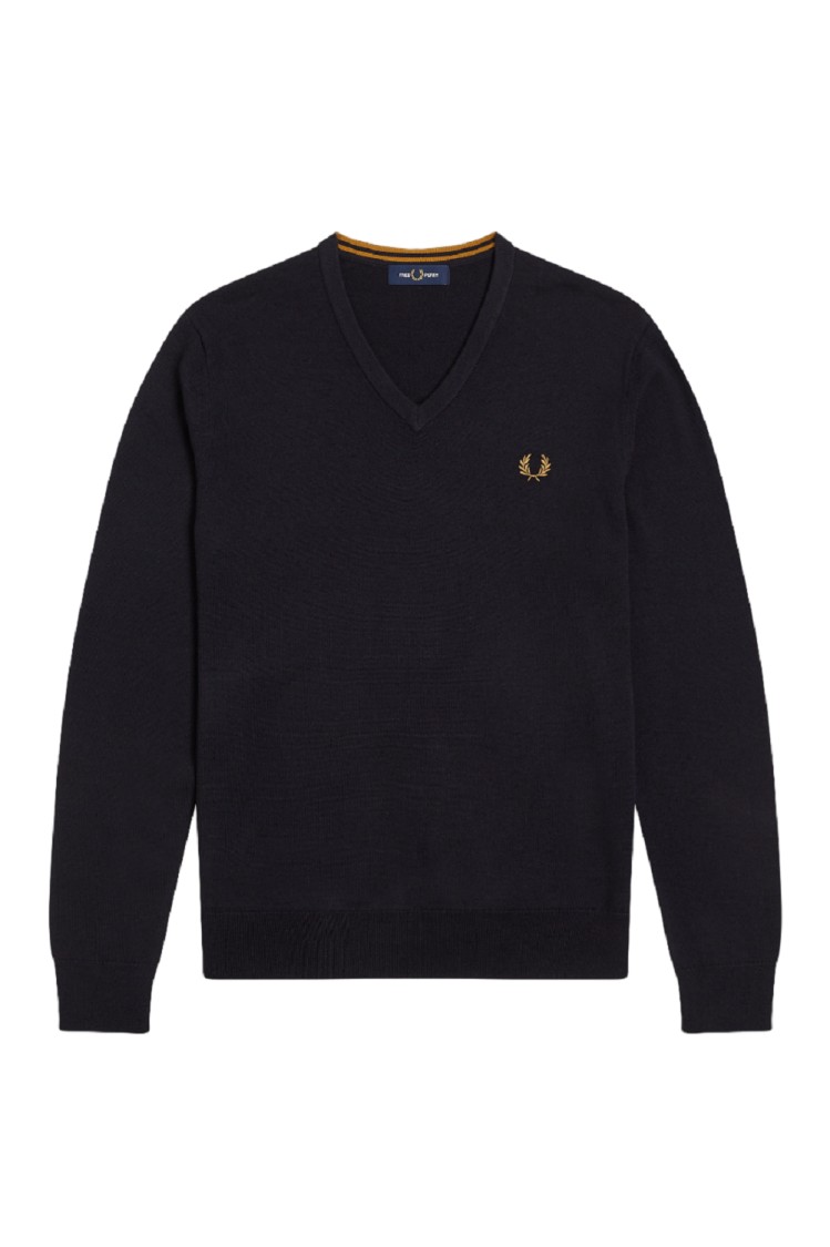 Fred Perry Crest-motif V-neck Sweater In Blue